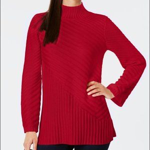 Charter Club Women's Red Mixed-Stitch Mock-Neck Sweater